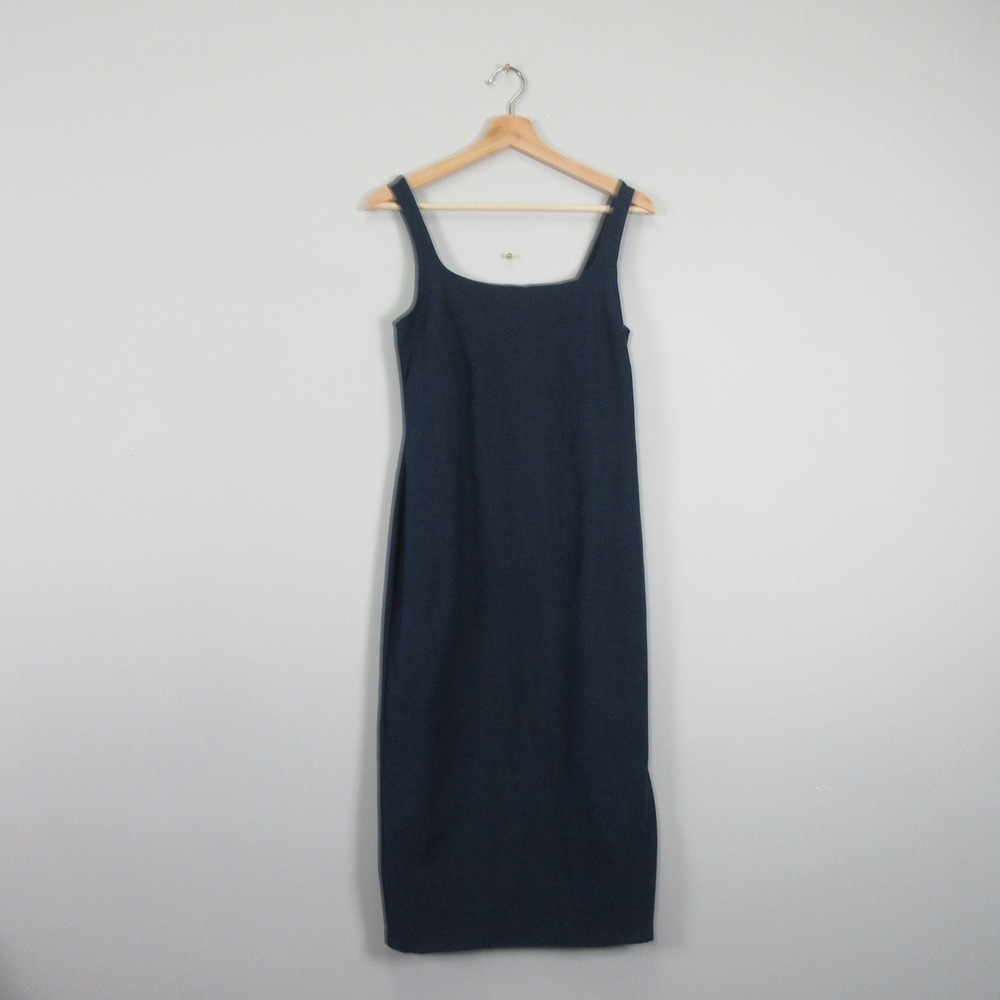 Beyond Yoga Spacedye Icon Midi Dress L Blue Square Neck Sleeveless Slit 322